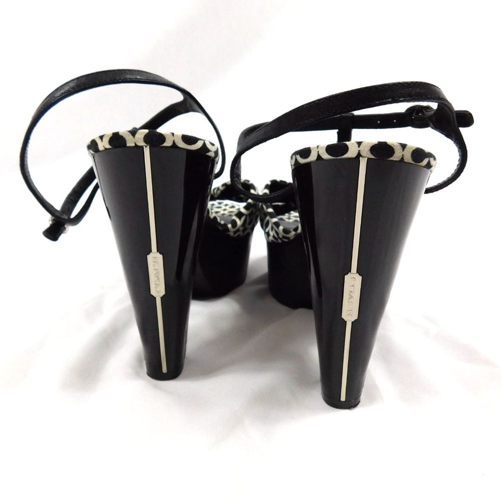 Coach Janeen Wooden Platform Heels Monogram Logo Sandals SZ 10B - Picture 2 of 10